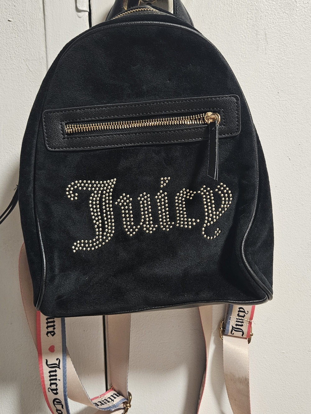 Juicy Couture Black Velvet Mini Backpack with Gold Stud Logo